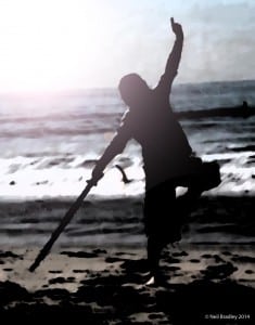 tai chi sword on beach